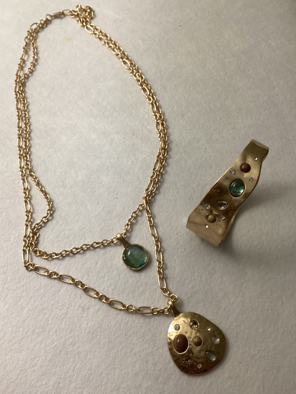 Style & Co Gold-Tone Layered Necklace with Blue Gem Pendant & Bracelet Set